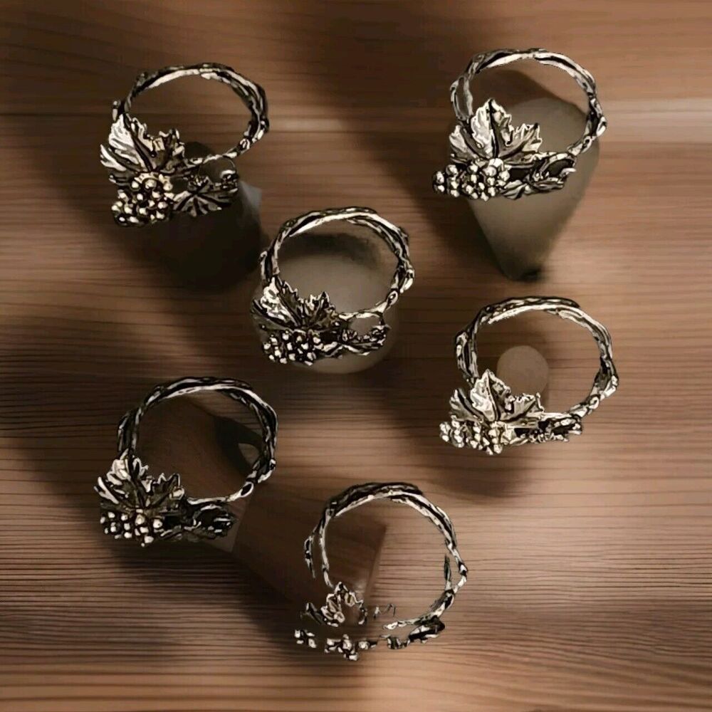 Vintage 1995 Arthur Court Silver Plated Grape Leaves Napkin Rings‎ 6 - Picture 2 of 9